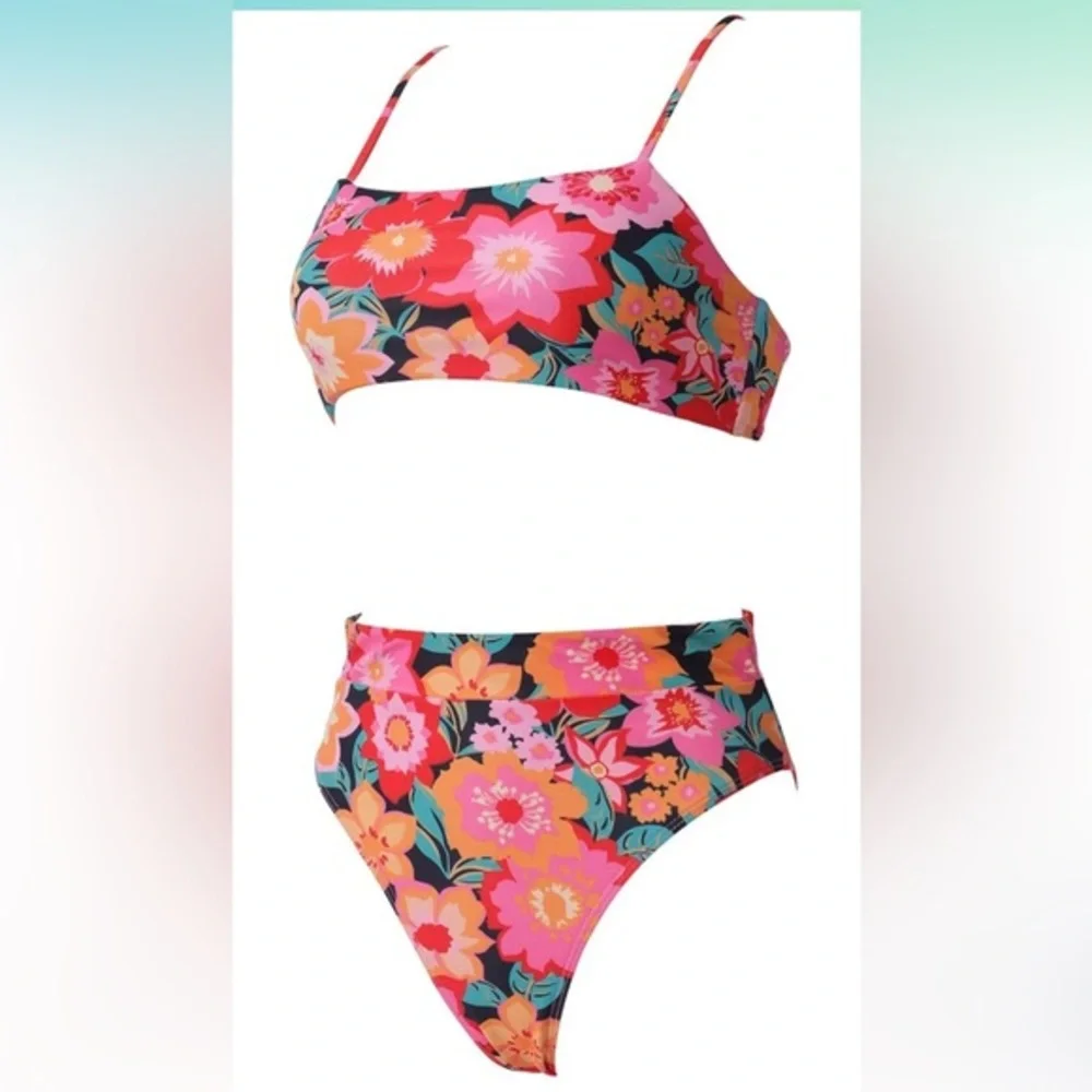 Women High Wasited Bikini Shoulder Strap 2‎ Piece High Cut String Swimsuits S